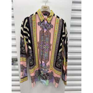 Vintage Versus Gianni Versace Wool Shirt Geometric Baroque Pastel Print 38/52